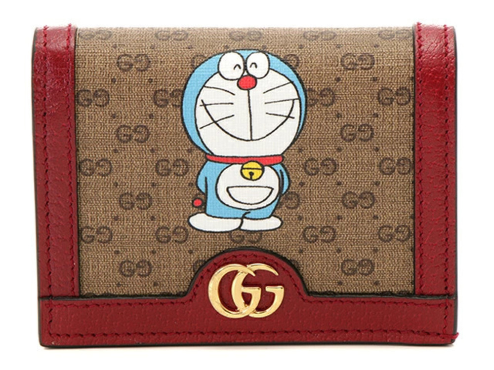 Gucci Compact Wallet Doraemon GG Supreme Beige Cream Red